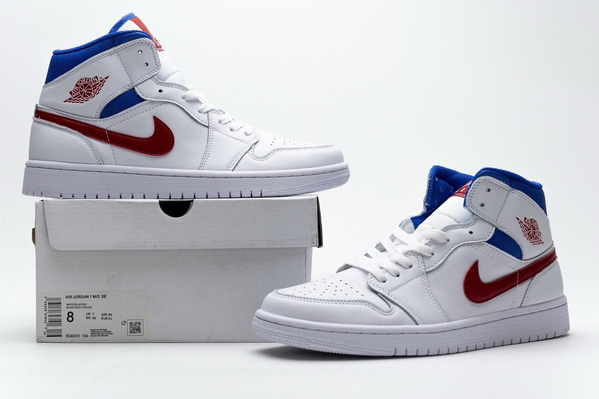 Air Jordan 1 Mid SE White Blue Red BQ6472-164