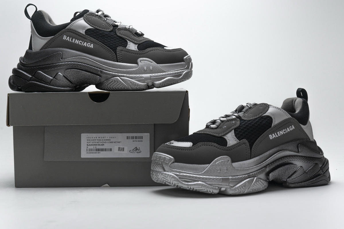 Balenciaga Triple S Black Grey Silver 483546 W06F1 0841
