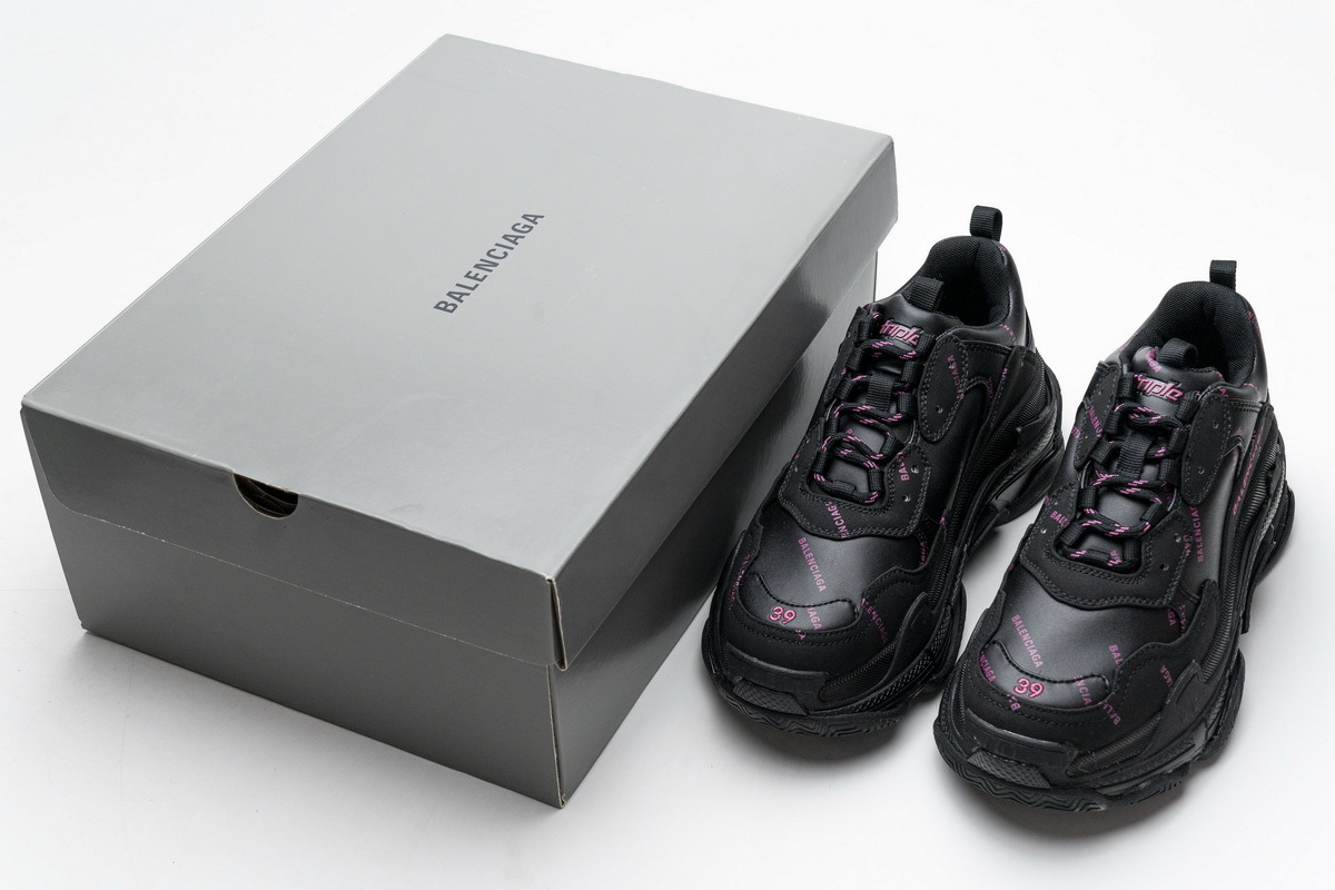 Balenciaga Triple S Letter Black Pink  524039 W2FA1 7635