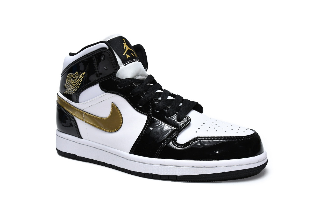 Air Jordan 1 Mid SE Black Gold Patent Leather 852542-007