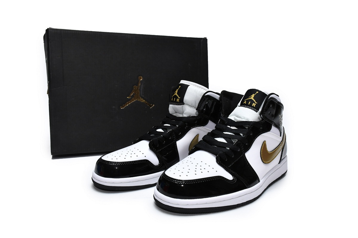 Air Jordan 1 Mid SE Black Gold Patent Leather 852542-007