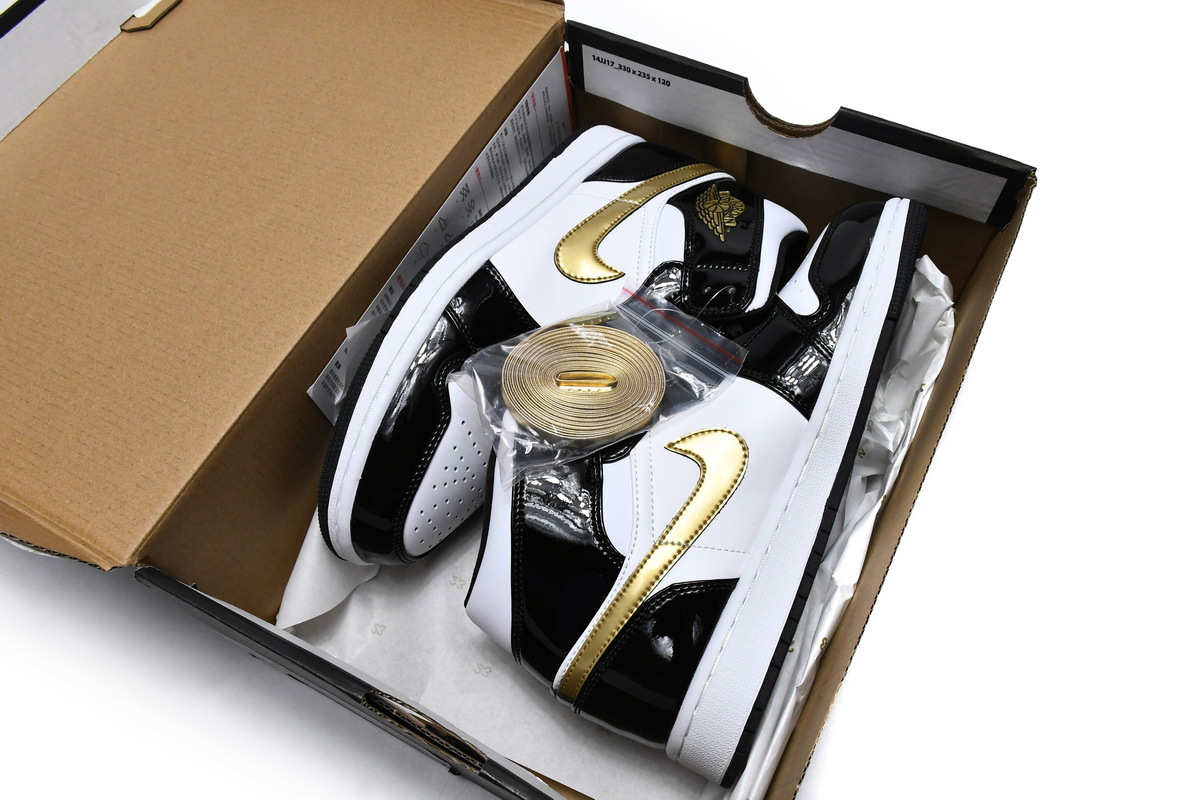 Air Jordan 1 Mid SE Black Gold Patent Leather 852542-007