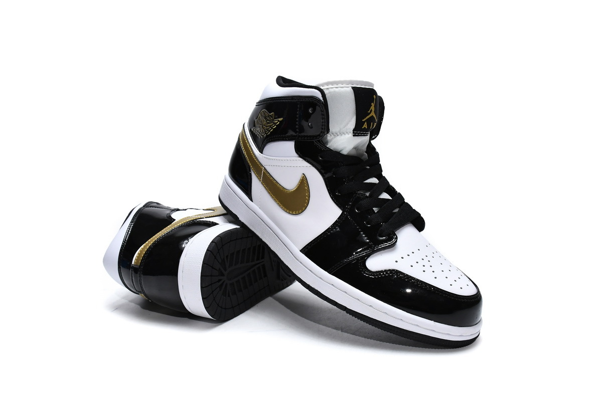 Air Jordan 1 Mid SE Black Gold Patent Leather 852542-007