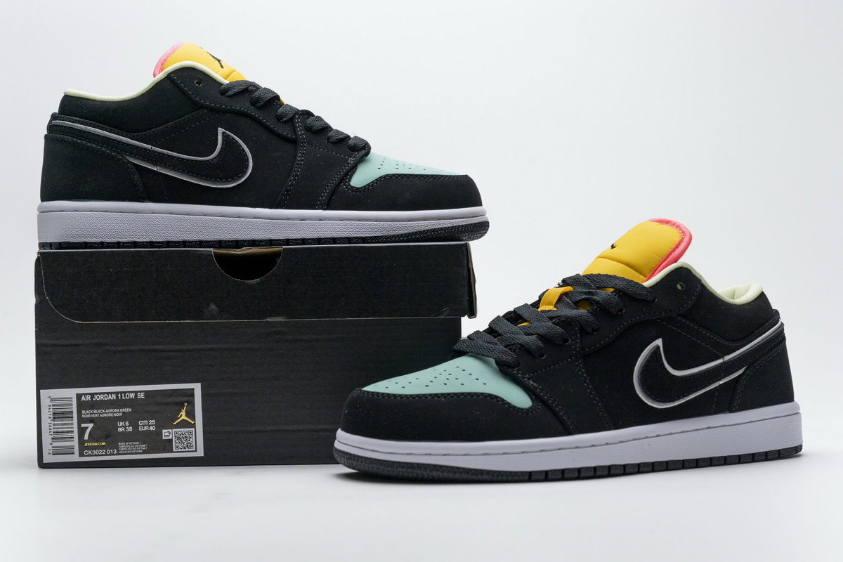Jordan 1 Low Black Aurora Green Laser Orange CK3022-013