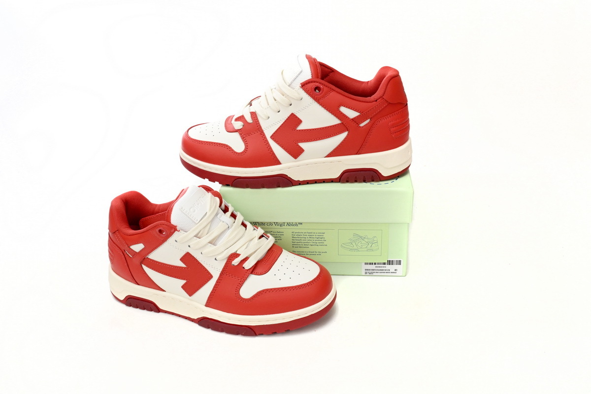 OFF-WHITE Out Of Office OOO Low Tops Red and White OMIA189F 22LE00 10128