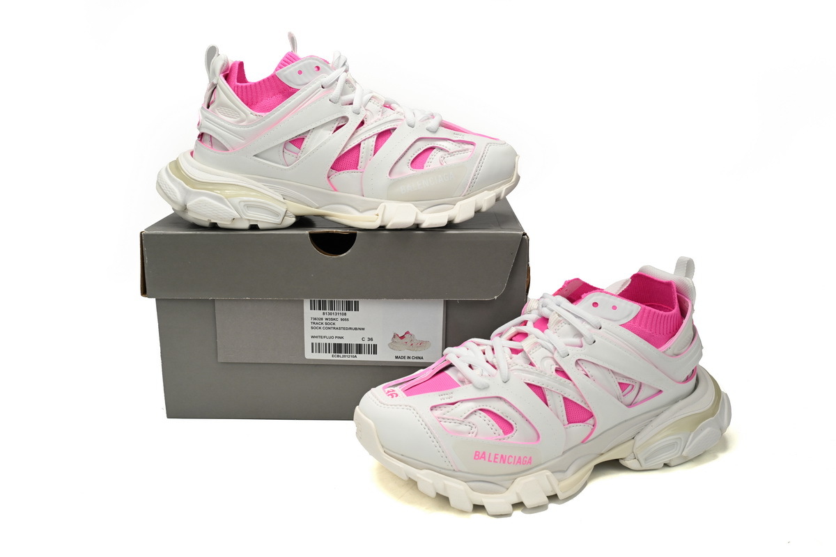 Balenciaga Track Sock Sneaker White Pink 736328 W3SKC 9055