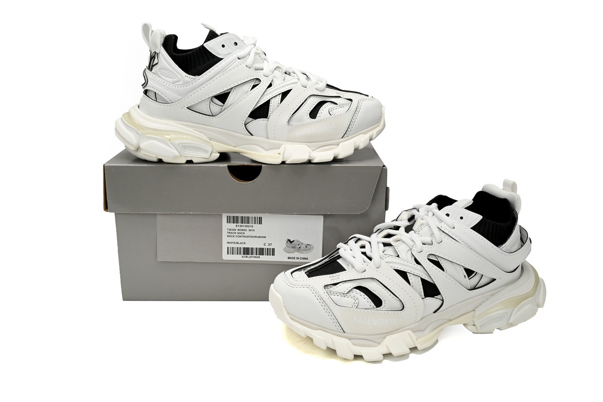 Balenciaga Track Sock Sneaker White Black 736328 W3SKC 9010
