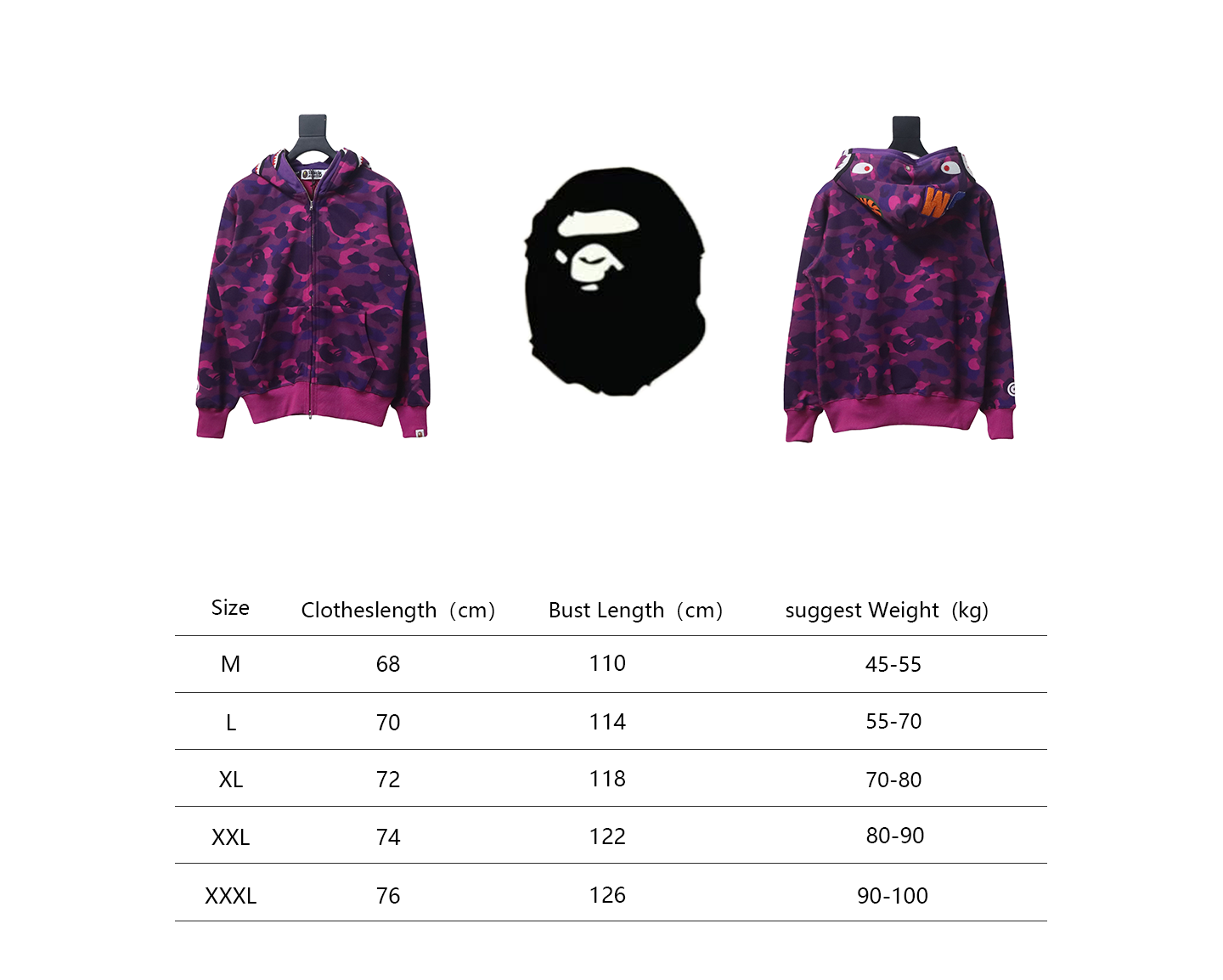BAPE Color Camo Shark Full Zip Hoodie Purple
