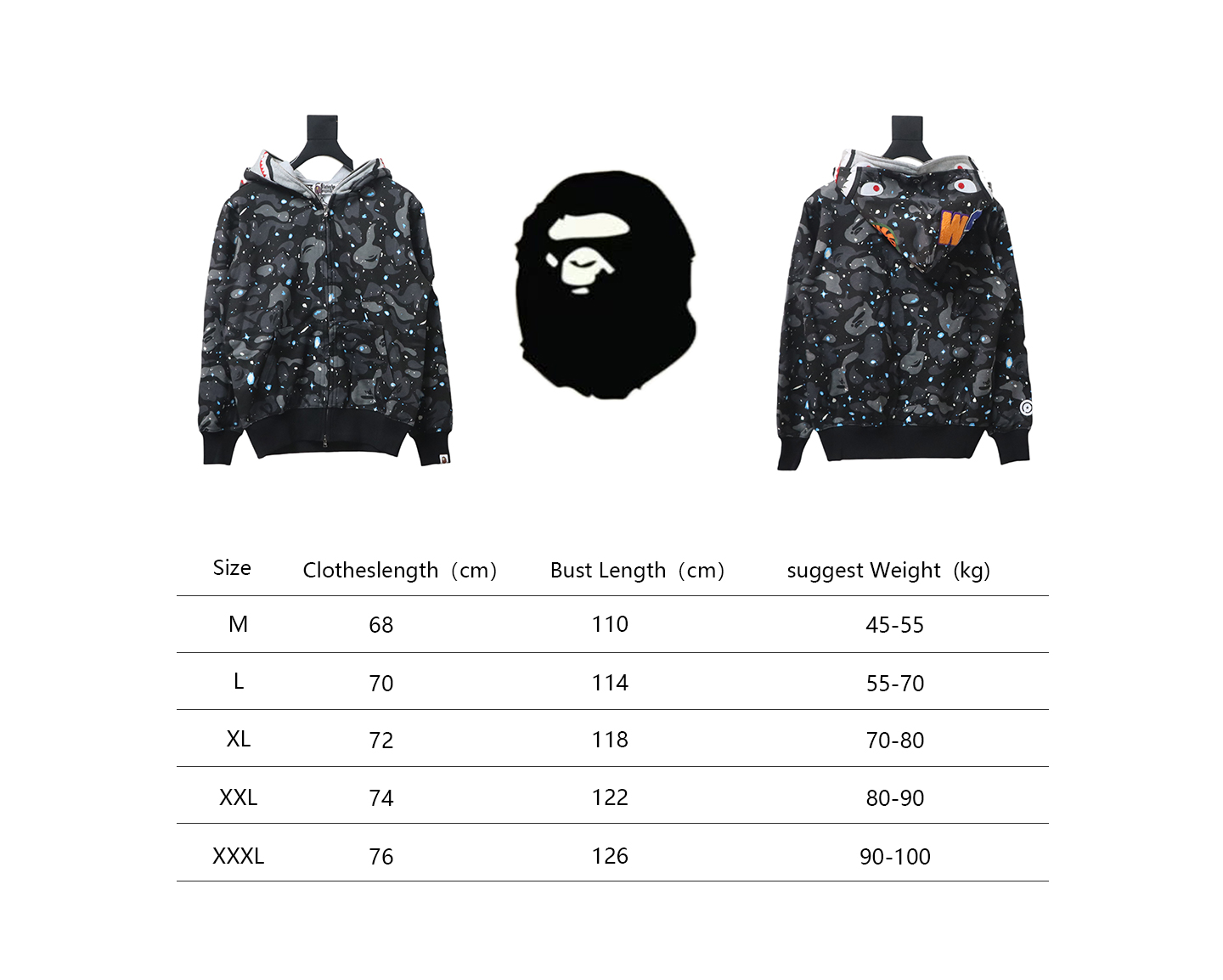 BAPE Space Camo Shark Full Zip Hoodie Black