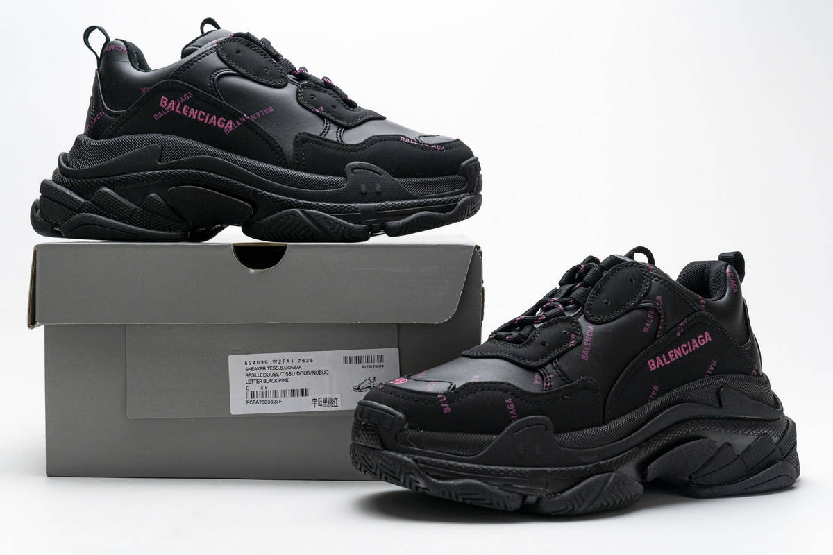Balenciaga Triple S Black Pink Logo 524039 W2FA1 1022