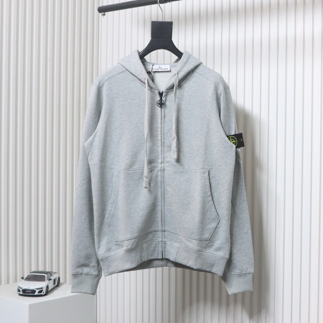Stone Island Compass-badge Zipped Hoodie Grey