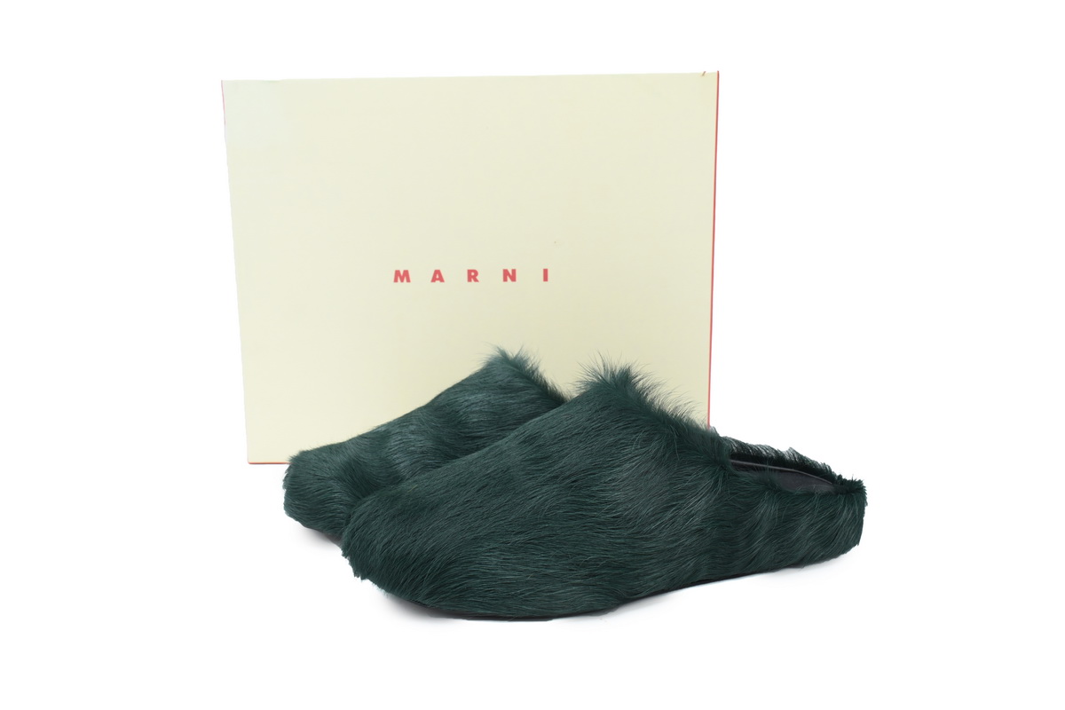 Marni Furry Slide Dark Green