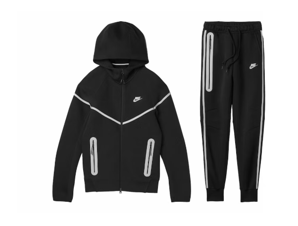 Nike Sportswear Tech Fleece Full Zip Hoodie & Joggers Reflective Details Set Black/Bemis Silver