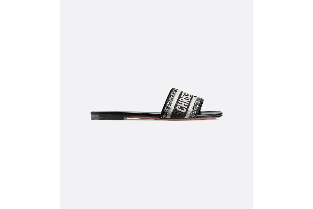 Dway Slide Black Embroidered Cotton