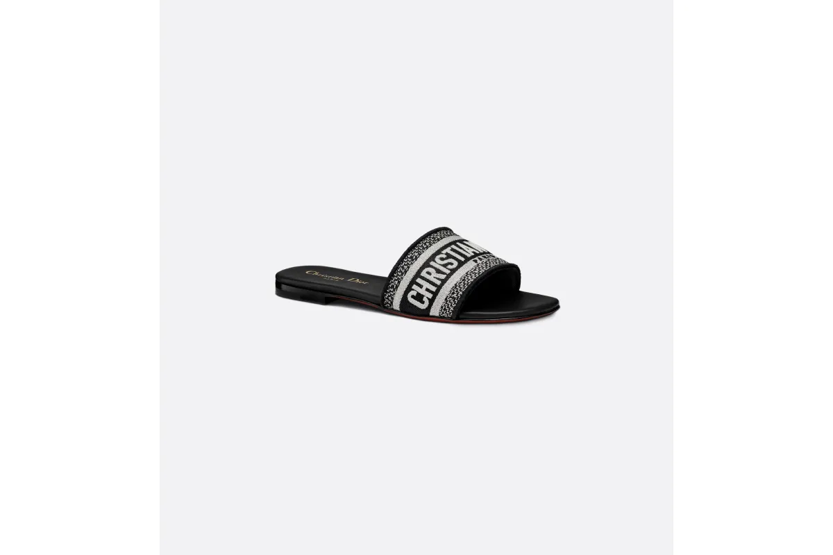 Dway Slide Black Embroidered Cotton