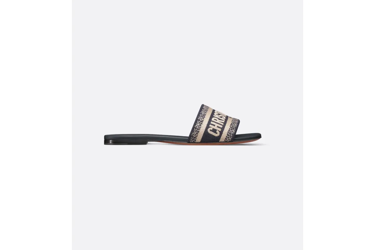 Dway Slide Deep Blue Embroidered Cotton