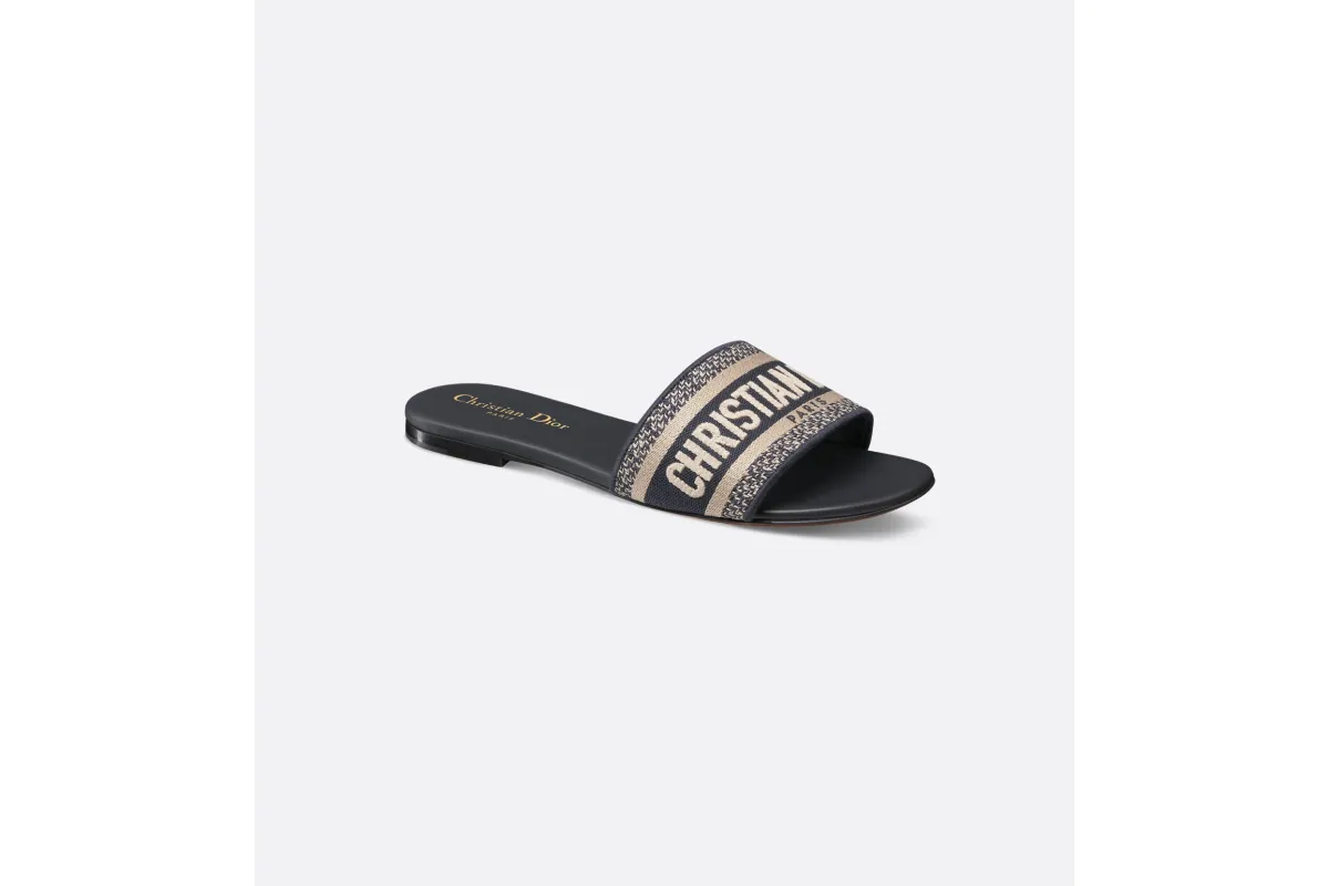 Dway Slide Deep Blue Embroidered Cotton