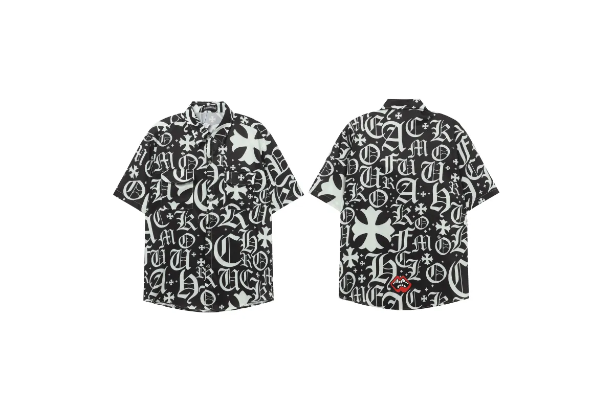Chrome Hearts Cross Silk Shirt Shorts Black Set Flaming Lips