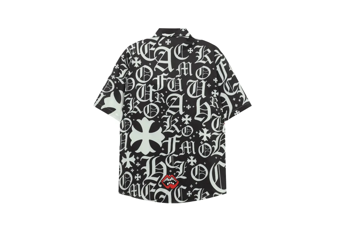Chrome Hearts Cross Silk Shirt Shorts Black Set Flaming Lips
