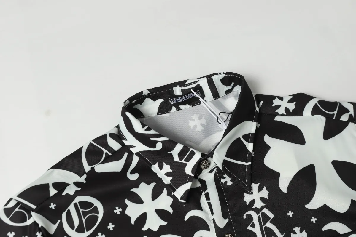 Chrome Hearts Cross Silk Shirt Shorts Black Set Flaming Lips