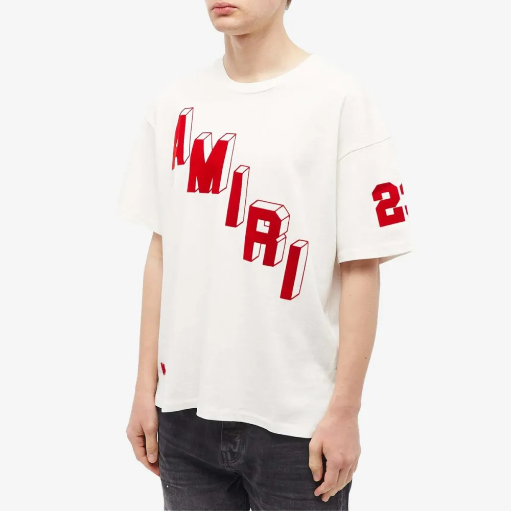 Amiri Logo Flocked Felt Trimmed Cotton Jersey T-Shirt White