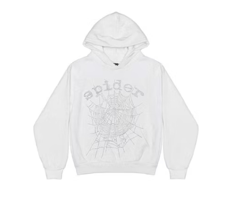Sp5der OG Rhinestone Logo Hoodie White