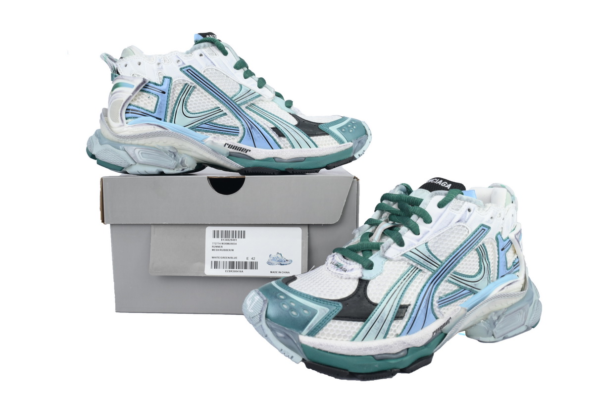 Balenciaga Runner White Green Blue 772767 W3RMU 9034